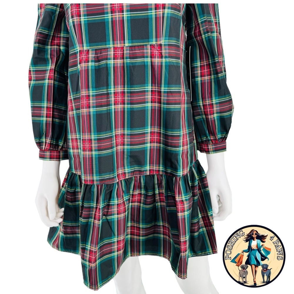 Tuckernuck Palmerston Tartan Plaid Drop Waist Long Sleeve Mini Dress Size Medium - Picture 10 of 15